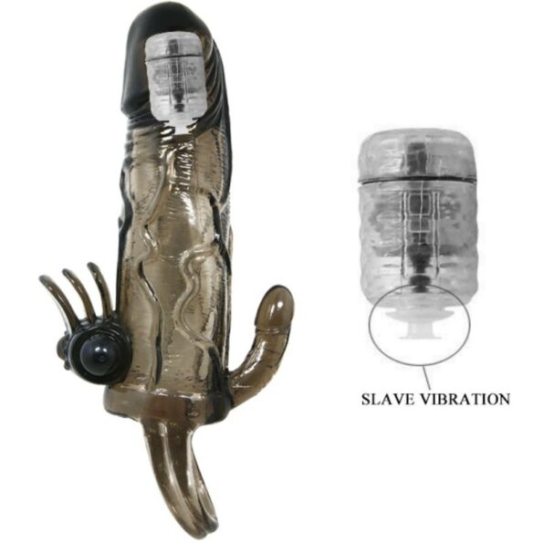 BAILE - COUVRE-PÉNIS BRAVE MAN AVEC STIMULATION CLITO ET ANAL DOUBLE BULLET NOIR 16.5 CM-BAILE FOR HIM-sextoys-lingerie-bdsm-hygiène-sexshop