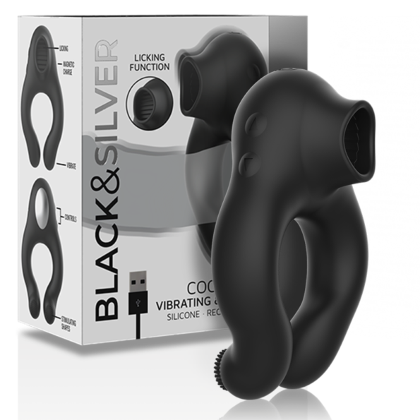 BLACK&SILVER - ANNEAU VIBRATEUR EN SILICONE 3 MOTEURS RECHARGEABLE NOIR-BLACK&SILVER-sextoys-lingerie-bdsm-hygiène-sexshop