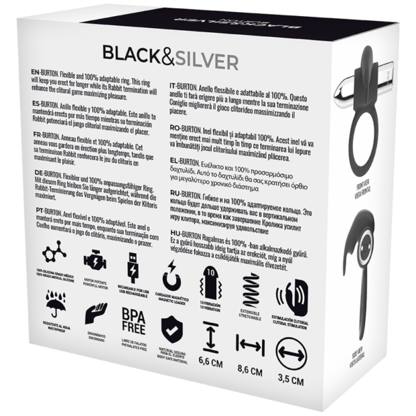BLACK&SILVER - BAGUE RECHARGEABLE BURTON 10 MODES DE VIBRATION-BLACK&SILVER-sextoys-lingerie-bdsm-hygiène-sexshop