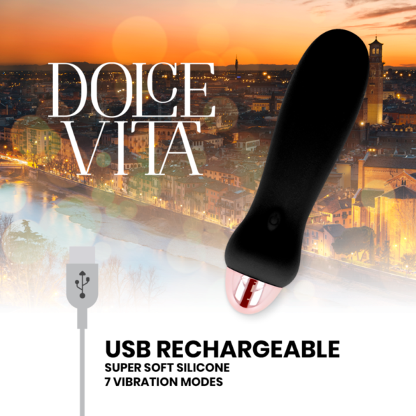 DOLCE VITA - VIBRATEUR RECHARGEABLE CINQ NOIR 7 VITESSES-DOLCE VITA-sextoys-lingerie-bdsm-hygiène-sexshop