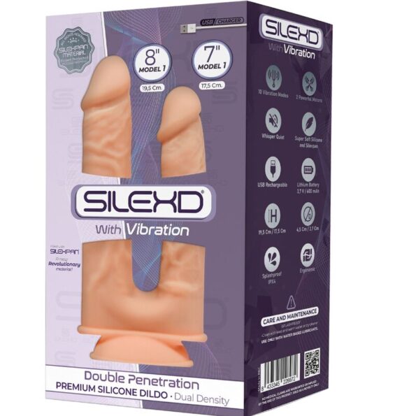 SILEXD - MODÈLE 1 VIBRATEUR PÉNIS RÉALISTE DOUBLE PÉNÉTRATION PREMIUM SILEXPAN SILICONE 17.5 / 19.5 CM-SILEXD-sextoys-lingerie-bdsm-hygiène-sexshop