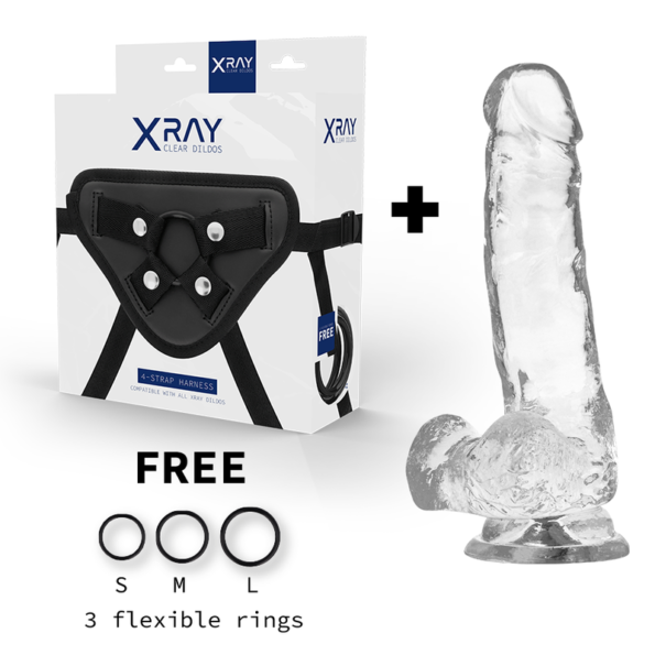 X RAY - HARNAIS + BITE TRANSPARENT AVEC BILLES 18.5 CM -O- 3.8 CM-X RAY-sextoys-lingerie-bdsm-hygiène-sexshop