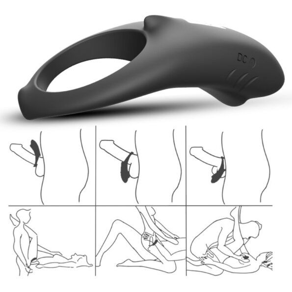 ARMONY - ANNEAU VIBRATEUR SHARK POUR COUPLES TÉLÉCOMMANDE NOIR-ARMONY FOR HIM-sextoys-lingerie-bdsm-hygiène-sexshop