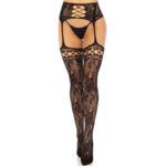 LEG AVENUE – BAS JARRETIÈRE DENTELLE FLORALE NOIR