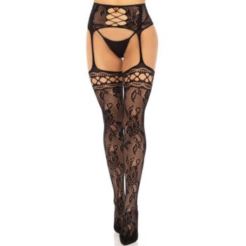 LEG AVENUE - BAS JARRETIÈRE DENTELLE FLORALE NOIR-LEG AVENUE HOSIERY-sextoys-lingerie-bdsm-hygiène-sexshop