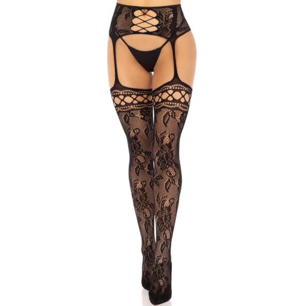 LEG AVENUE - BAS JARRETIÈRE DENTELLE FLORALE NOIR-LEG AVENUE HOSIERY-sextoys-lingerie-bdsm-hygiène-sexshop