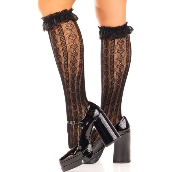 LEG AVENUE - CHAUSSETTES HAUTES À VOLANTS NOIR-LEG AVENUE HOSIERY-sextoys-lingerie-bdsm-hygiène-sexshop