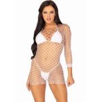 LEG AVENUE – ROBE EN FILET À MANCHES LONGUES BLANC TAILLE UNIQUE