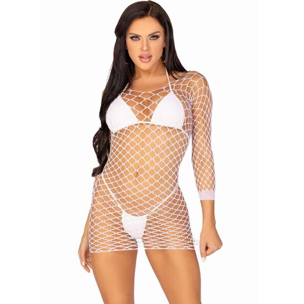 LEG AVENUE - ROBE EN FILET À MANCHES LONGUES BLANC TAILLE UNIQUE-LEG AVENUE DRESSES-sextoys-lingerie-bdsm-hygiène-sexshop