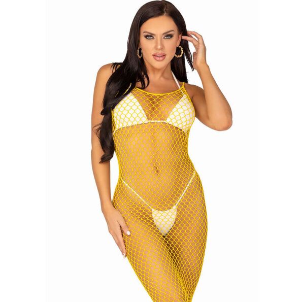 LEG AVENUE - ROBE LONGUE FILET JAUNE TAILLE UNIQUE-LEG AVENUE DRESSES-sextoys-lingerie-bdsm-hygiène-sexshop