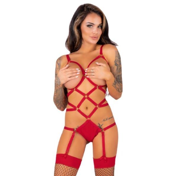 LIVCO CORSETTI FASHION - THIARA LC 20213 ENSEMBLE CORPS + BAS ROUGE L/XL-LIVCO CORSETTI SETS-sextoys-lingerie-bdsm-hygiène-sexshop