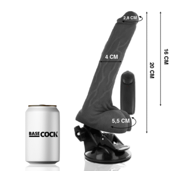 BASECOCK - VIBRATEUR RÉALISTE NOIR TÉLÉCOMMANDE AVEC TESTICULES 20 CM -O- 4 CM-BASECOCK-sextoys-lingerie-bdsm-hygiène-sexshop