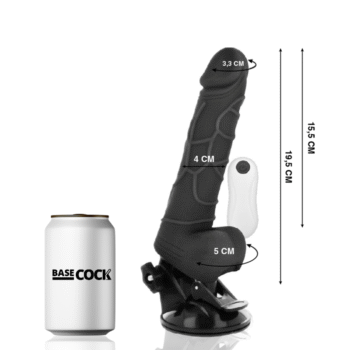 BASECOCK - VIBRATEUR RÉALISTE TÉLÉCOMMANDE NOIR AVEC TESTICULES 19.5 CM -O- 4 CM-BASECOCK-sextoys-lingerie-bdsm-hygiène-sexshop