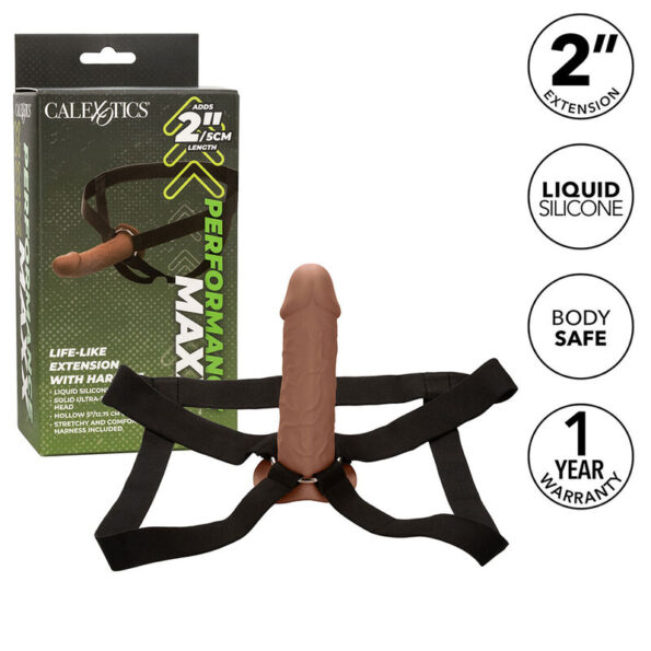 CALEXOTICS - EXTENSION PERFORMANCE MAXX RÉALISTE AVEC HARNAIS PEAU MARRON-CALEXOTICS-sextoys-lingerie-bdsm-hygiène-sexshop