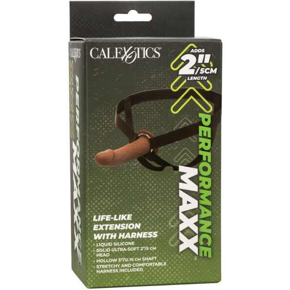 CALEXOTICS - EXTENSION PERFORMANCE MAXX RÉALISTE AVEC HARNAIS PEAU MARRON-CALEXOTICS-sextoys-lingerie-bdsm-hygiène-sexshop