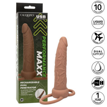 CALEXOTICS - PERFORMANCE MAXX RECHARGEABLE DOUBLE PÉNÉTRATEUR PEAU BRUN-CALEXOTICS-sextoys-lingerie-bdsm-hygiène-sexshop