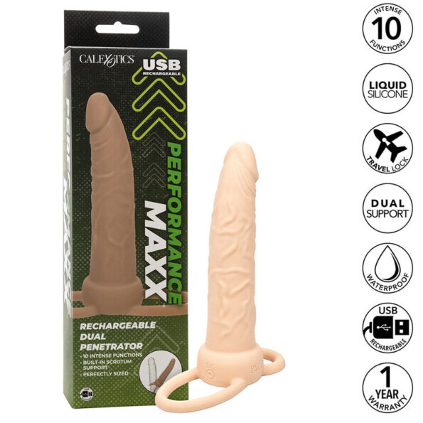 CALEXOTICS - PERFORMANCE MAXX RECHARGEABLE DOUBLE PÉNÉTRATEUR PEAU CLAIRE-CALEXOTICS-sextoys-lingerie-bdsm-hygiène-sexshop