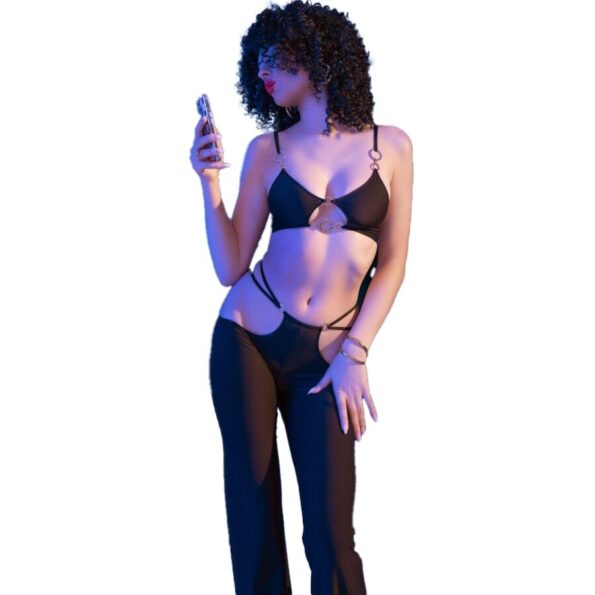 CHILIROSE - CR 4851 ENSEMBLE TOP ET LEGGINGS NOIRS AVEC ACCESSOIRES DORÉS L-CHILIROSE SETS-sextoys-lingerie-bdsm-hygiène-sexshop