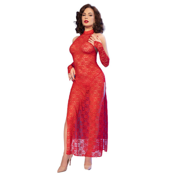 CHILIROSE - CR 4853 ROBE EN DENTELLE ROUGE AVEC GANTS S/M-CHILIROSE DRESSES-sextoys-lingerie-bdsm-hygiène-sexshop