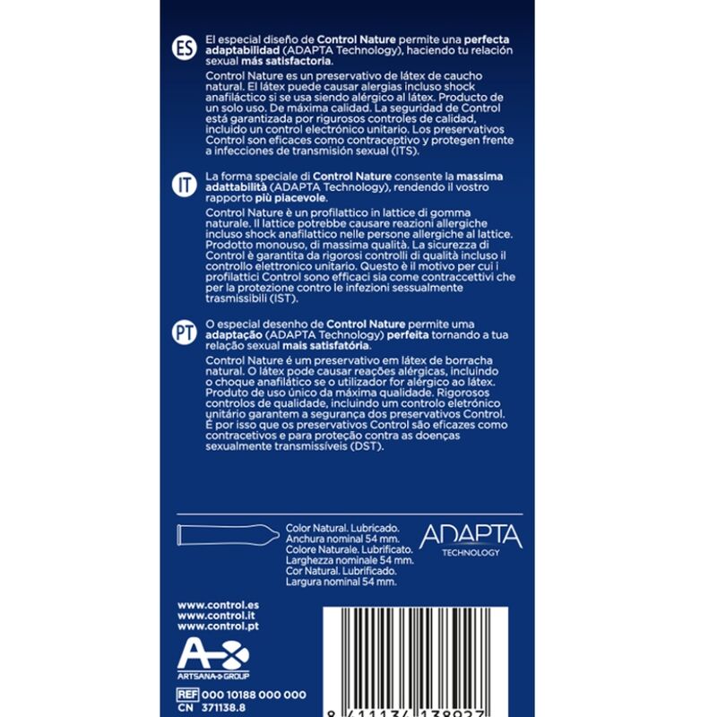 CONTROL - PRÉSERVATIFS ADAPTA NATURE 6 UNITÉS CONTROL - PRÉSERVATIFS ADAPTA NATURE 6 UNITÉS-CONTROL CONDOMS-sextoys-lingerie-bdsm-hygiène-sexshop