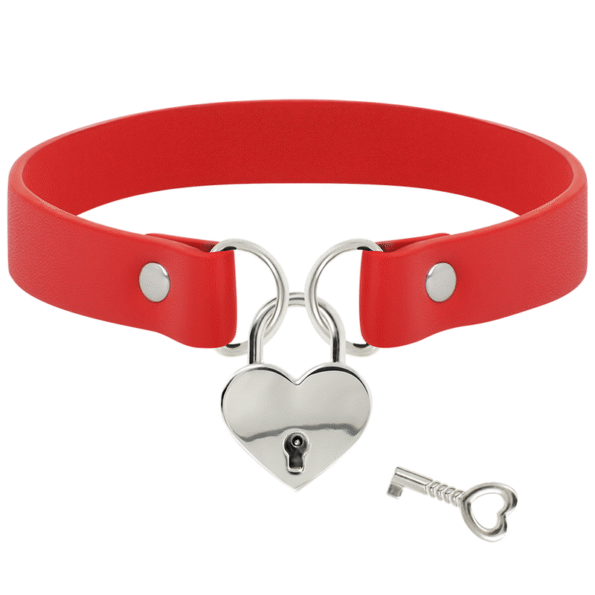 COQUETTE CHIC DESIRE - COLLIER EN CUIR VEGAN ROUGE AVEC ACCESSOIRE COEUR AVEC CL?-COQUETTE ACCESSORIES-sextoys-lingerie-bdsm-hygiène-sexshop