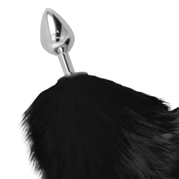 DARKNESS - PLUG ANAL ARGENT 8 CM AVEC QUEUE NOIRE-DARKNESS ANAL-sextoys-lingerie-bdsm-hygiène-sexshop