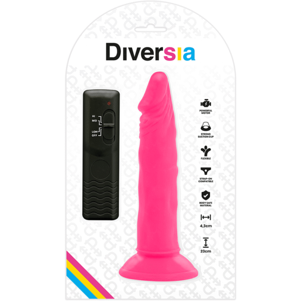 DIVERSIA - DILDO SOUPLE AVEC VIBRATION ROSE 23 CM -O- 4.3 CM-DIVERSIA-sextoys-lingerie-bdsm-hygiène-sexshop