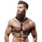 FETISH SUBMISSIVE ATTITUDE - HARNAIS DE POITRINE EN ÉCO-CUIR AVEC DOUBLE SUPPORT ET CLOUS POUR HOMMES-FETISH SUBMISSIVE ATTITUDE-sextoys-lingerie-bdsm-hygiène-sexshop
