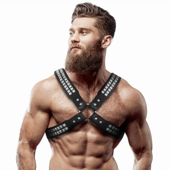 FETISH SUBMISSIVE ATTITUDE - HARNAIS EN CUIR ÉCOLOGIQUE POUR HOMMES  POITRINE CROISÉE AVEC RIVETS-FETISH SUBMISSIVE ATTITUDE-sextoys-lingerie-bdsm-hygiène-sexshop