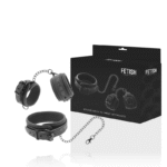 FETISH SUBMISSIVE - COLLIER ET MENOTTES EN CUIR VÉGAN AVEC DOUBLURE EN NOPRÈNE-FETISH SUBMISSIVE BONDAGE-sextoys-lingerie-bdsm-hygiène-sexshop