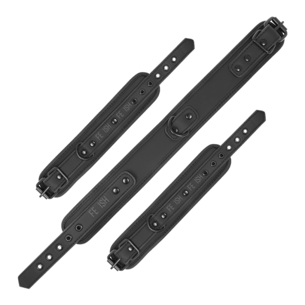 FETISH SUBMISSIVE - COLLIER ET MENOTTES EN CUIR VÉGAN AVEC DOUBLURE EN NOPRÈNE-FETISH SUBMISSIVE BONDAGE-sextoys-lingerie-bdsm-hygiène-sexshop