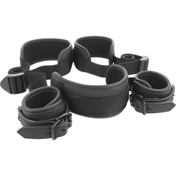 FETISH SUBMISSIVE - POSITION MAÎTRE AVEC 4 MENOTTES DOUBLÉES DE NOPRÈNE-FETISH SUBMISSIVE BONDAGE-sextoys-lingerie-bdsm-hygiène-sexshop