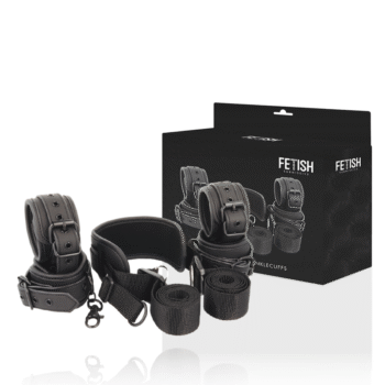 FETISH SUBMISSIVE - POSITION MAÎTRE AVEC 4 MENOTTES DOUBLÉES DE NOPRÈNE-FETISH SUBMISSIVE BONDAGE-sextoys-lingerie-bdsm-hygiène-sexshop