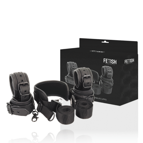 FETISH SUBMISSIVE - POSITION MAÎTRE AVEC 4 MENOTTES DOUBLÉES DE NOPRÈNE-FETISH SUBMISSIVE BONDAGE-sextoys-lingerie-bdsm-hygiène-sexshop
