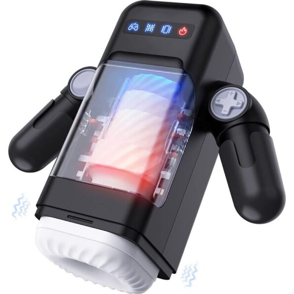 GAME CUP - MASTURBATEUR À VIBRATION DE POUSSÉE AVEC FONCTION CHAUFFANTE ET SUPPORT MOBILE - NOIR-BAILE FOR HIM-sextoys-lingerie-bdsm-hygiène-sexshop