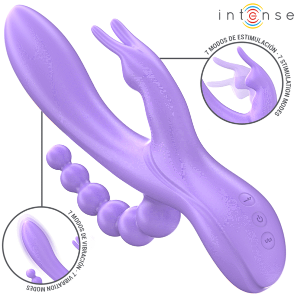 INTENSE - MIKO TRIPLE VIBRATEUR LAPIN & STIMULATEUR & ANAL 7 VIBRATIONS VIOLET-INTENSE FUN-sextoys-lingerie-bdsm-hygiène-sexshop