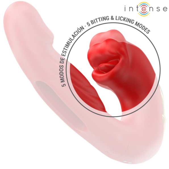 INTENSE - NATHY DOUBLE VIBRATEUR AVEC BOUCHE STIMULANTE MULTIFONCTION ROUGE-INTENSE FUN-sextoys-lingerie-bdsm-hygiène-sexshop