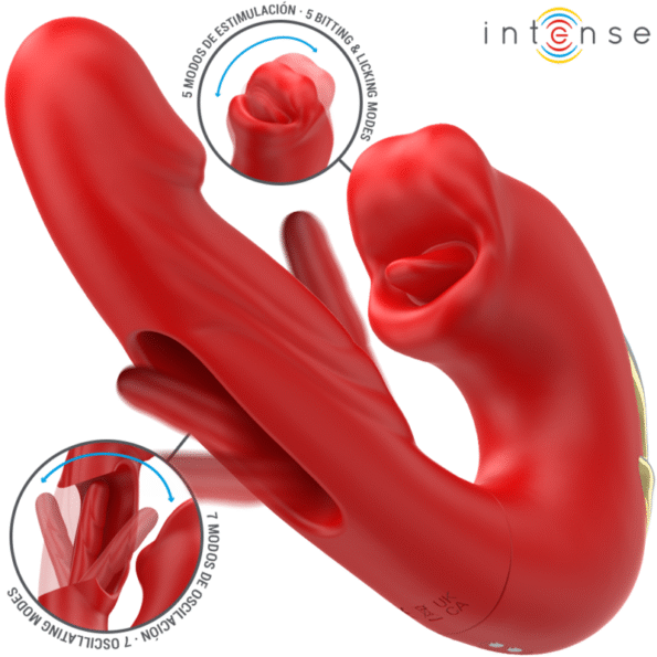 INTENSE - NATHY DOUBLE VIBRATEUR AVEC BOUCHE STIMULANTE MULTIFONCTION ROUGE-INTENSE FUN-sextoys-lingerie-bdsm-hygiène-sexshop