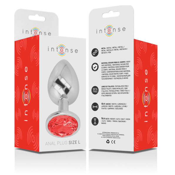 INTENSE - PLUG ANAL EN MÉTAL ALUMINIUM AVEC CRISTAL ROUGE TAILLE L-INTENSE ANAL TOYS-sextoys-lingerie-bdsm-hygiène-sexshop
