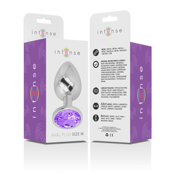 INTENSE - PLUG ANAL EN MÉTAL ALUMINIUM AVEC CRISTAL VIOLET TAILLE M-INTENSE ANAL TOYS-sextoys-lingerie-bdsm-hygiène-sexshop