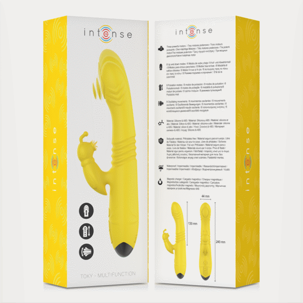 INTENSE - VIBRATEUR MULTIFONCTION TOKY UP & DOWN AVEC STIMULATEUR CLITORAL JAUNE-INTENSE FUN-sextoys-lingerie-bdsm-hygiène-sexshop
