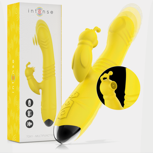 INTENSE - VIBRATEUR MULTIFONCTION TOKY UP & DOWN AVEC STIMULATEUR CLITORAL JAUNE-INTENSE FUN-sextoys-lingerie-bdsm-hygiène-sexshop