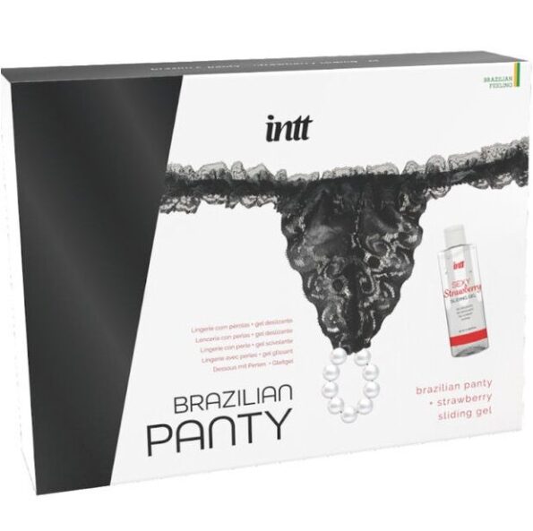 INTT RELEASES - CULOTTE BRÉSILIENNE NOIRE AVEC PERLES ET GEL LUBRIFIANT 50 ML-INTT RELEASES-sextoys-lingerie-bdsm-hygiène-sexshop