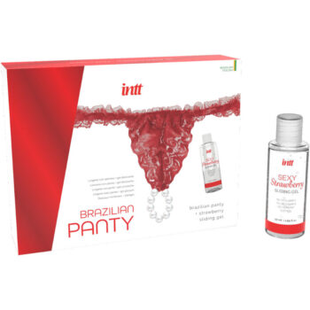 INTT RELEASES - CULOTTE ROUGE BRÉSILIENNE AVEC PERLES ET GEL LUBRIFIANT 50 ML-INTT RELEASES-sextoys-lingerie-bdsm-hygiène-sexshop