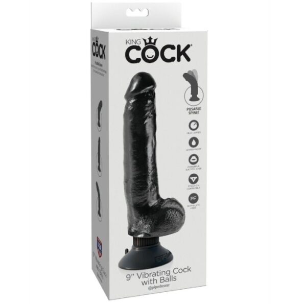 KING COCK - GODE VIBRANT AVEC TESTICULES 23 CM NOIR-KING COCK-sextoys-lingerie-bdsm-hygiène-sexshop