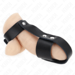 KINK - ANNEAU DE CAGE À PÉNIS EN CUIR AVEC SÉPARATEUR DE BALLES RÉGLABLE-KINK RING POWER-sextoys-lingerie-bdsm-hygiène-sexshop
