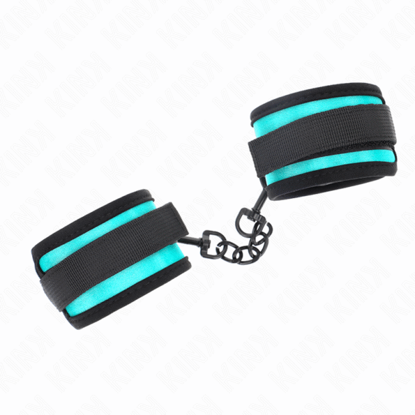 KINK - APPAREILS DE POIGNET EN NYLON À CROCHET ET BOUCLE NOIR-BLEU RÉGLABLE 18-32 CM X 5 CM-KINK WRIST RESTRAINT-sextoys-lingerie-bdsm-hygiène-sexshop