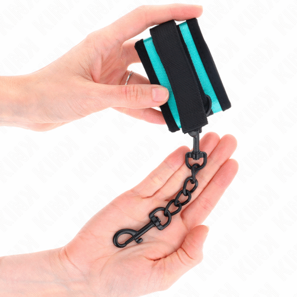 KINK - APPAREILS DE POIGNET EN NYLON À CROCHET ET BOUCLE NOIR-BLEU RÉGLABLE 18-32 CM X 5 CM-KINK WRIST RESTRAINT-sextoys-lingerie-bdsm-hygiène-sexshop