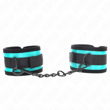 KINK - APPAREILS DE POIGNET EN NYLON À CROCHET ET BOUCLE NOIR-BLEU RÉGLABLE 18-32 CM X 5 CM-KINK WRIST RESTRAINT-sextoys-lingerie-bdsm-hygiène-sexshop