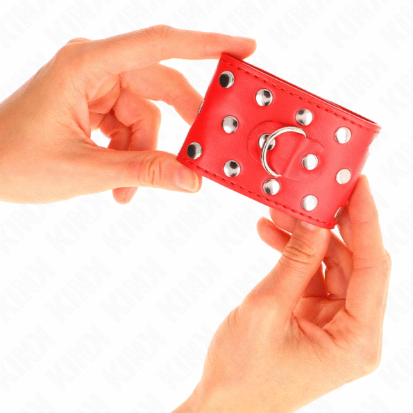 KINK - APPAREILS DE RETENUE POIGNETS AVEC FERMETURE PRESSION PLEINE DE RIVETS ROUGE AJUSTABLE 19-24 CM X 5
